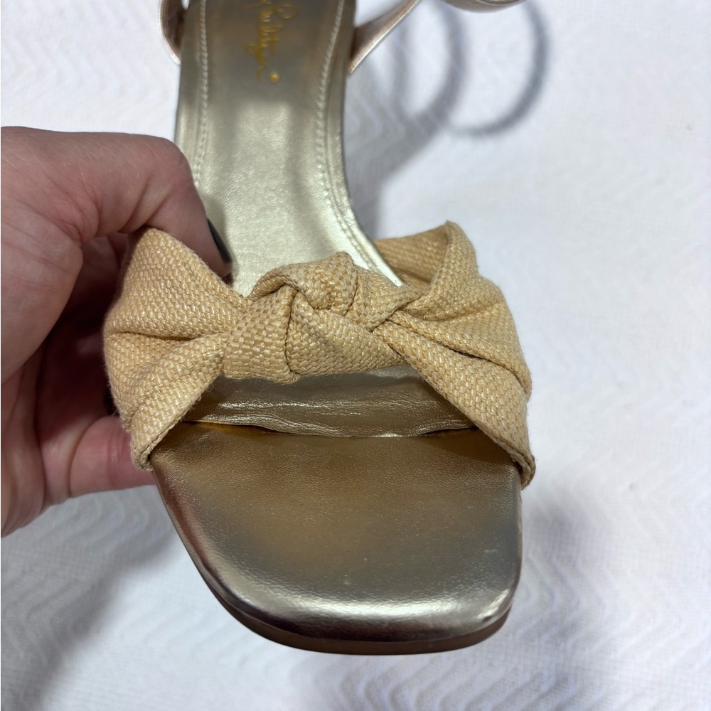 Lilly Pulitzer Gold Heels with Tan Bow - Picture 8 of 13